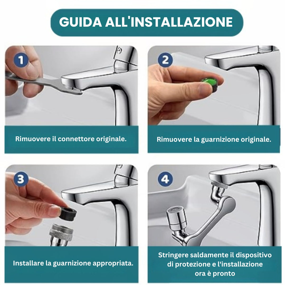 Rubinetto Magic orientabile 1080° INOX con filtro antispruzzo