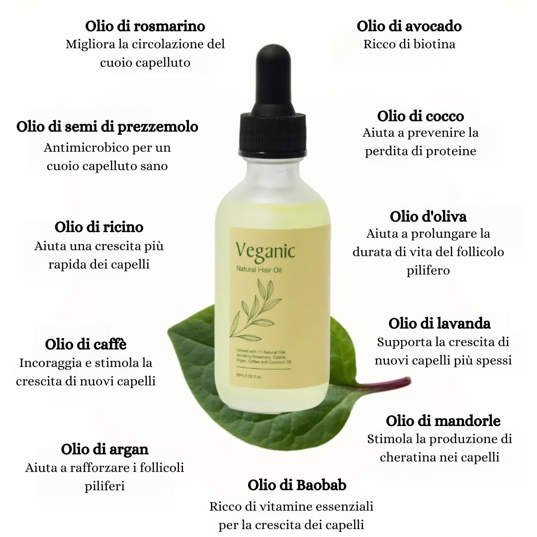 Olio per la crescita naturale dei capelli veganic