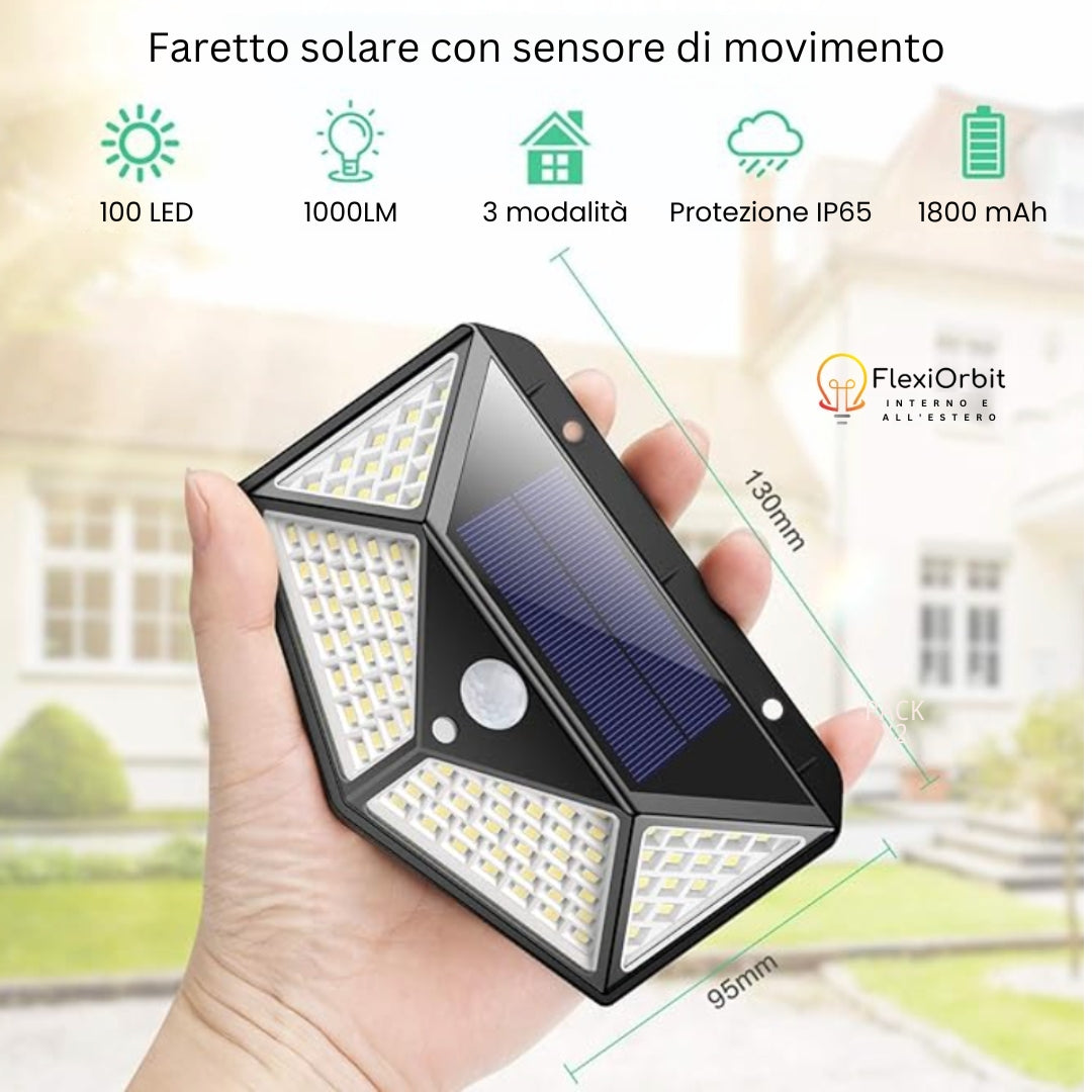 Faretto FlexiOrbit-Solar con 100 LED, sensore di movimento e angolo di 270º