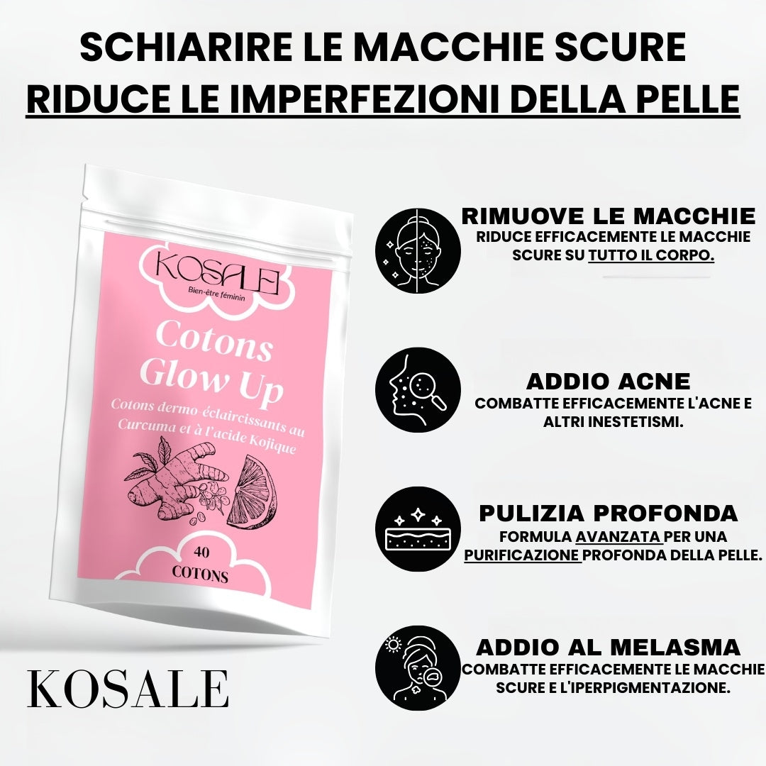 Dischetti di cotone Glow Up - Dischetti di cotone schiarenti con curcuma e acido cogico | 40 dischetti