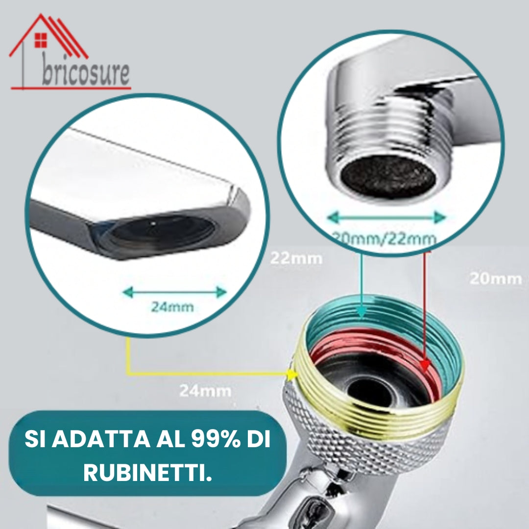 Rubinetto Magic orientabile 1080° INOX con filtro antispruzzo