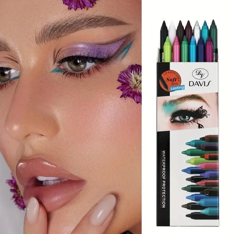 Penna eyeliner glitterata da 12 colori, penna eyeliner punk gotico affumicato impermeabile con finitura lucida perlata ad alto colore, trucco, set di matite per eyeliner, prodotti per il trucco, matite per eyeliner, cosmetici, tonalità per eyeliner,