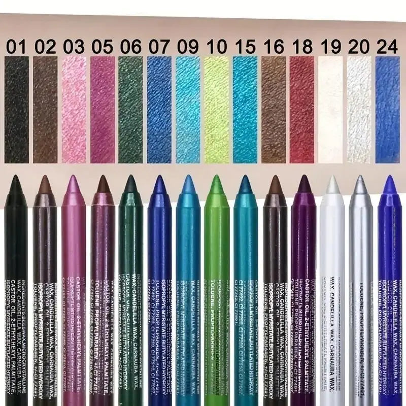 Penna eyeliner glitterata da 12 colori, penna eyeliner punk gotico affumicato impermeabile con finitura lucida perlata ad alto colore, trucco, set di matite per eyeliner, prodotti per il trucco, matite per eyeliner, cosmetici, tonalità per eyeliner,