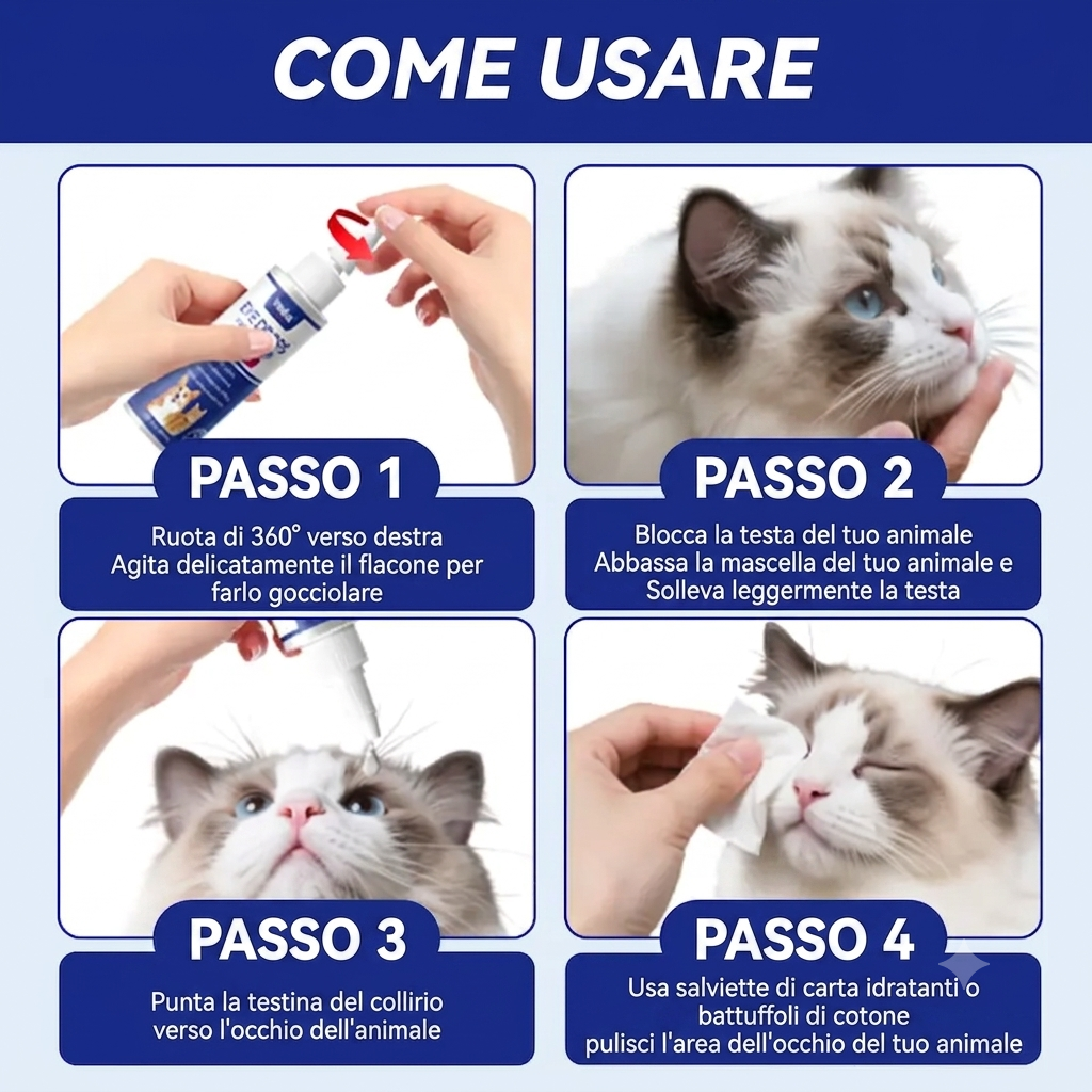 Sollievo Oculare Gocce per Cani e Gatti Trattamento Allergie