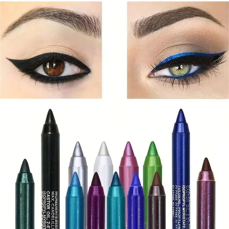 Penna eyeliner glitterata da 12 colori, penna eyeliner punk gotico affumicato impermeabile con finitura lucida perlata ad alto colore, trucco, set di matite per eyeliner, prodotti per il trucco, matite per eyeliner, cosmetici, tonalità per eyeliner,