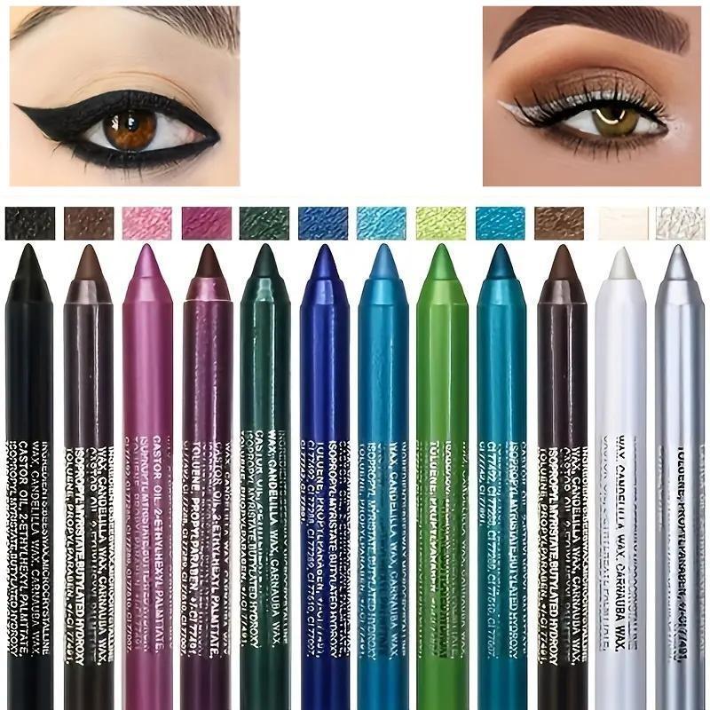 Penna eyeliner glitterata da 12 colori, penna eyeliner punk gotico affumicato impermeabile con finitura lucida perlata ad alto colore, trucco, set di matite per eyeliner, prodotti per il trucco, matite per eyeliner, cosmetici, tonalità per eyeliner,