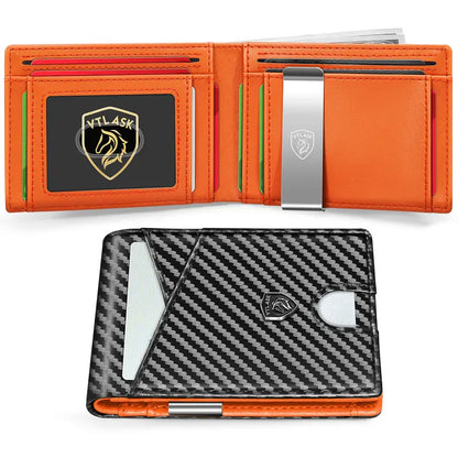 Portafoglio Uomo Slim Bifold Pelle Minimalista Antigraffio RFID