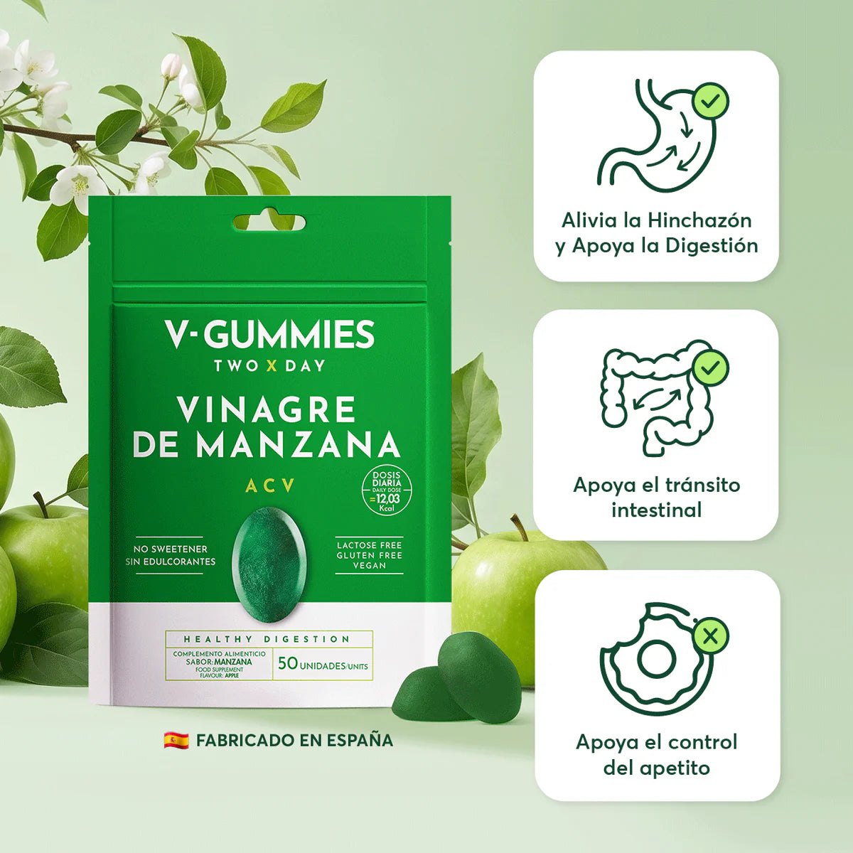 Elimina gonfiore, fame nervosa e guarisci il tuo intestino con le V-Gummies all'aceto di mele.