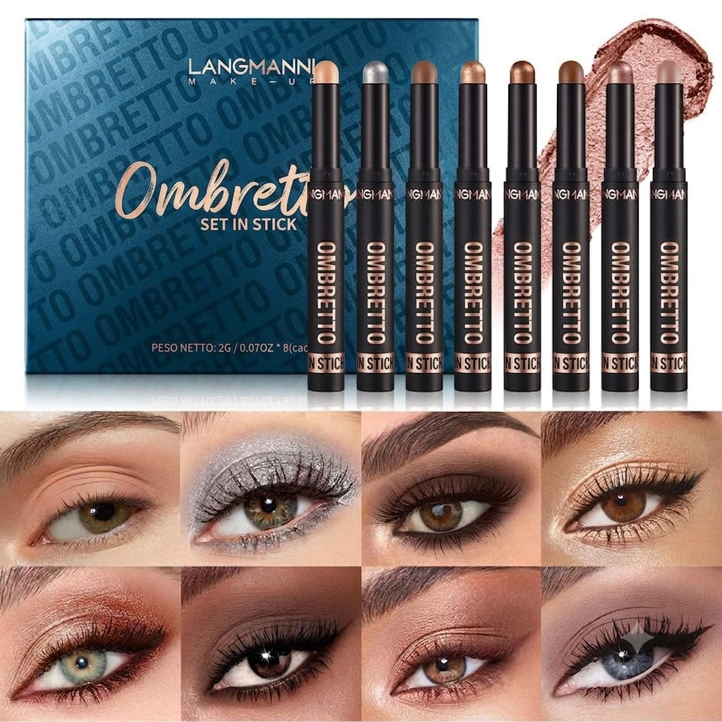 Ombretti Mat e Luminosi in Stick 8 Pezzi Waterproof Pigmentati