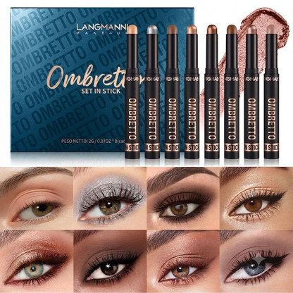 Ombretti Mat e Luminosi in Stick 8 Pezzi Waterproof Pigmentati