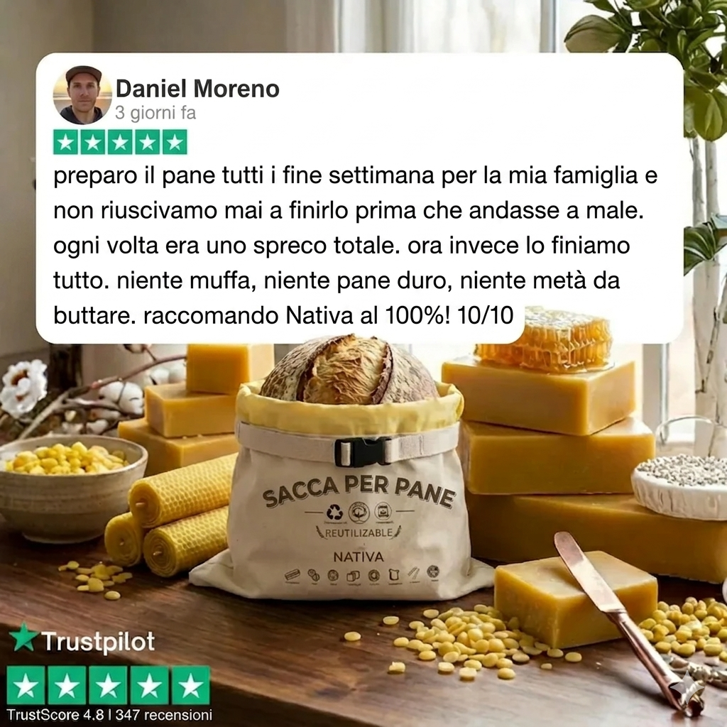 Sacchetti per il pane di alta qualità, realizzati al 100% in cotone e cera d'api.