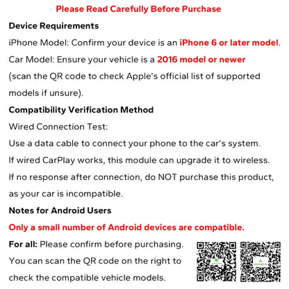 Adattatore CarPlay wireless, adatto solo al 98% delle auto con CarPlay dal 2016 in poi, piccolo adattatore CarPlay wireless USB (applicabile ad Apple CarPlay), passa da cablato a wireless
