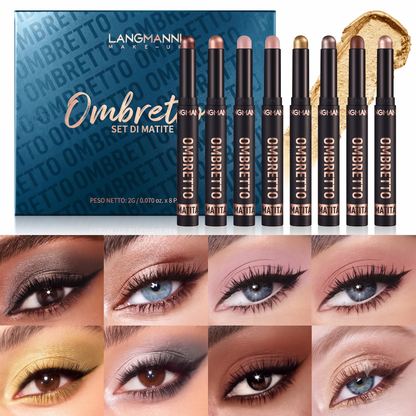 Ombretti Mat e Luminosi in Stick 8 Pezzi Waterproof Pigmentati