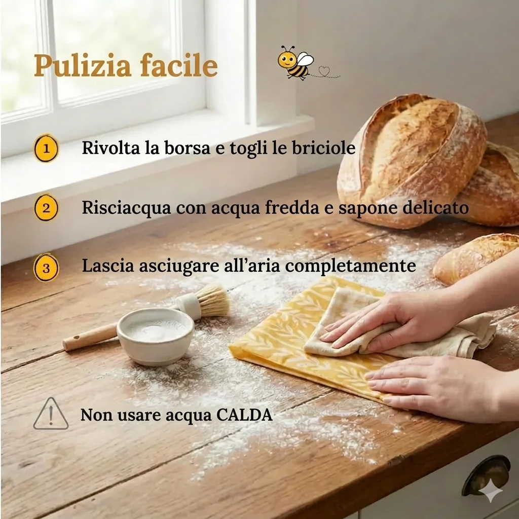 Sacchetti per il pane di alta qualità, realizzati al 100% in cotone e cera d'api.