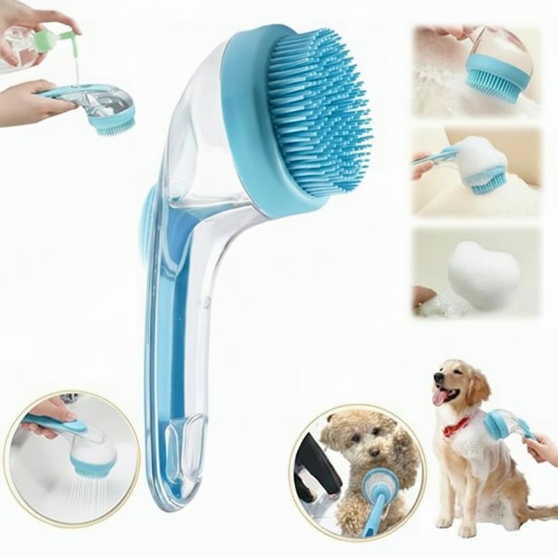 Spazzola 2-in-1 per Bagno e Toelettatura con Dispenser Sapone