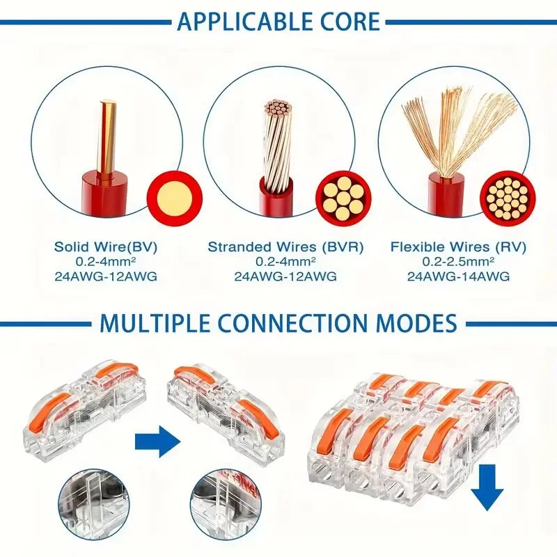 Confezione da 30 - Connessione Elettrica Sicura Connettore a Filo Singolo Bloccaggio