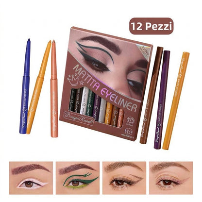Colori Resistenti Matite Eyeliner Set 12 Colori Impermeabili