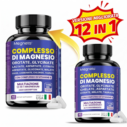 COMPLESSO DI MAGNESIO 12 in 1 Formula migliorata – Elevato assorbimento con complesso vitaminico B (60 capsule)