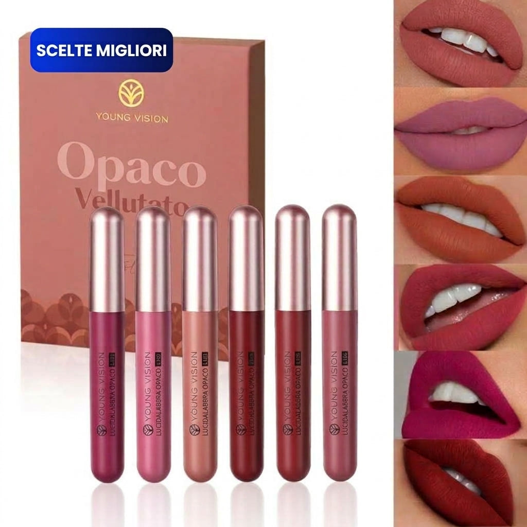 Confezione da 6 - Lunga Durata Lucidalabbra Liquido Effetto Velluto Satinato Kit