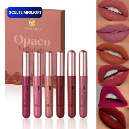 Confezione da 6 - Lunga Durata Lucidalabbra Liquido Effetto Velluto Satinato Kit
