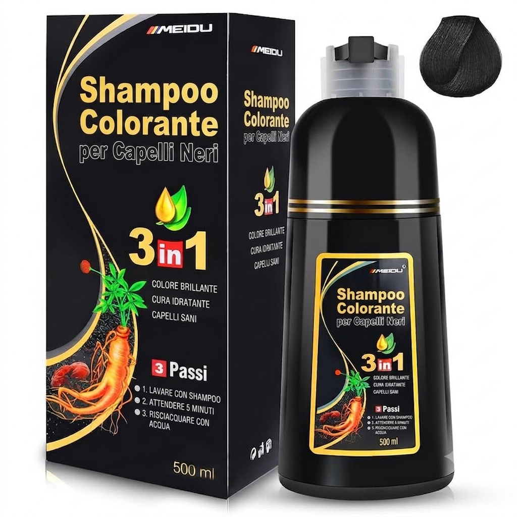 Copertura Capelli Grigi Shampoo Colorante con Estratto di Ginseng