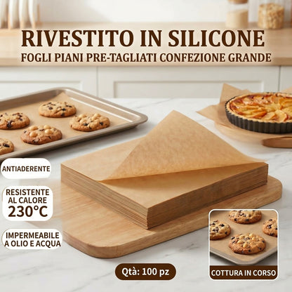 Foglio Carta Forno Antiaderente Rettangolare 100 Pz Resistenti (20 × 25 cm)