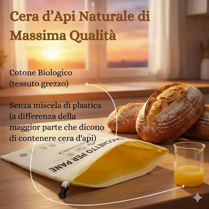 Sacchetti per il pane di alta qualità, realizzati al 100% in cotone e cera d'api.