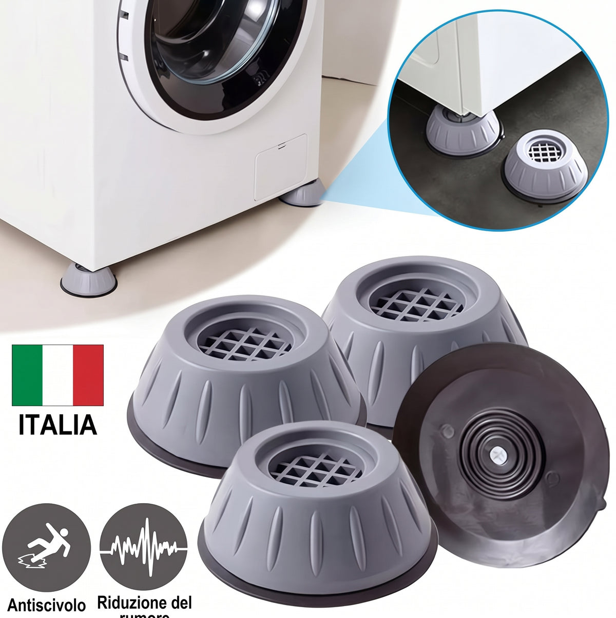Confezione da 4 - Assorbente Vibrazioni Piedini Antiscivolo per Lavatrice