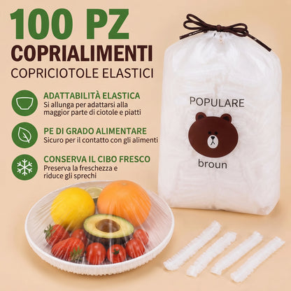 Coperture Elastiche Monouso per Alimenti, 100 Pezzi Sicure
