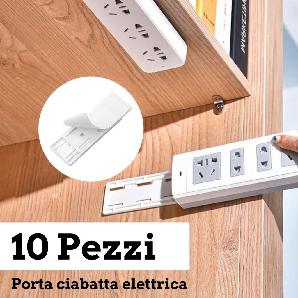 Confezione da 10 - Supporto Adesivo Per Prese E Organizer Cavi Da Scrivania