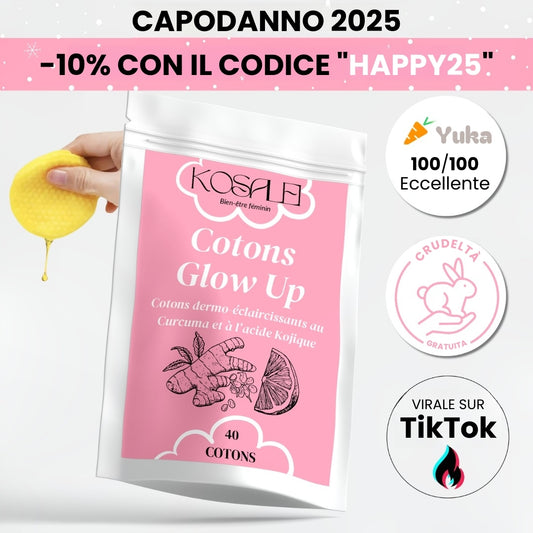 Dischetti di cotone Glow Up - Dischetti di cotone schiarenti con curcuma e acido cogico | 40 dischetti