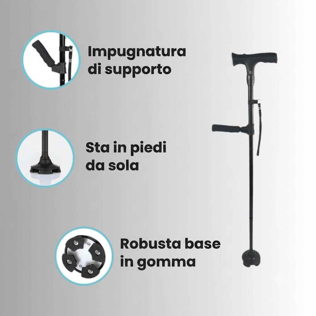 Il bastone che ti aiuta ad alzarti in piedi da solo e a camminare senza paura di cadere.