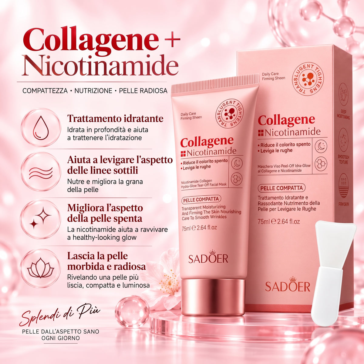Idratante Maschera Viso Peel-Off Collagene e Niacinamide