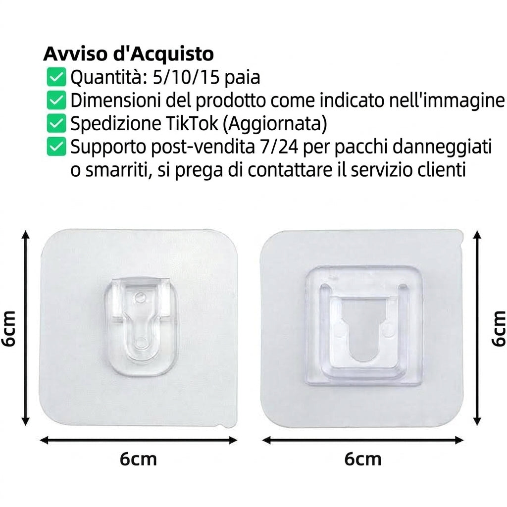Confezione da 10 - Organizzazione Casa Facile Supporti Adesivi Multiuso Senza Foro