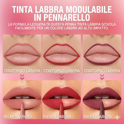 Liner Labbra Opaco Resistente All'Acqua Texture Cremosa Set 12Pz