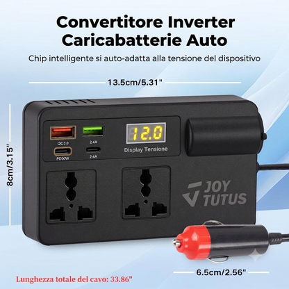 Convertitore 12-24V a 220V con USB QC3.0 e design compatto