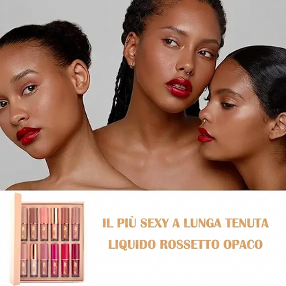Confezione da 12 - Colorazione Lunga Tenuta Set Rossetti Liquidi Opachi Idratanti
