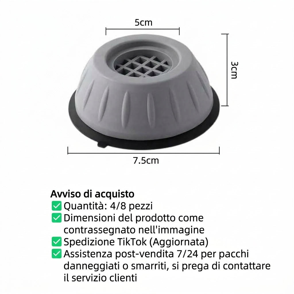 Confezione da 4 - Assorbente Vibrazioni Piedini Antiscivolo per Lavatrice