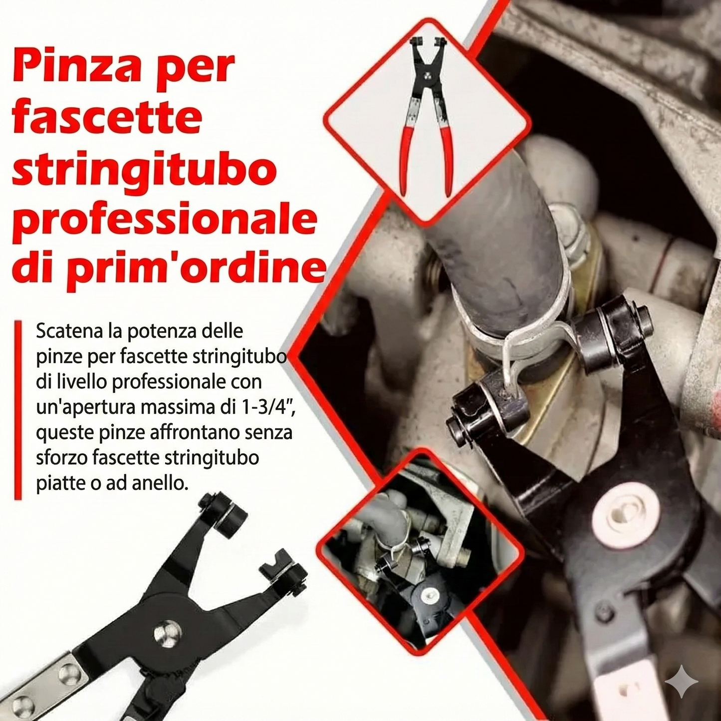 Set di pinze per fascette stringitubo - a braccio lungo (9 pezzi)