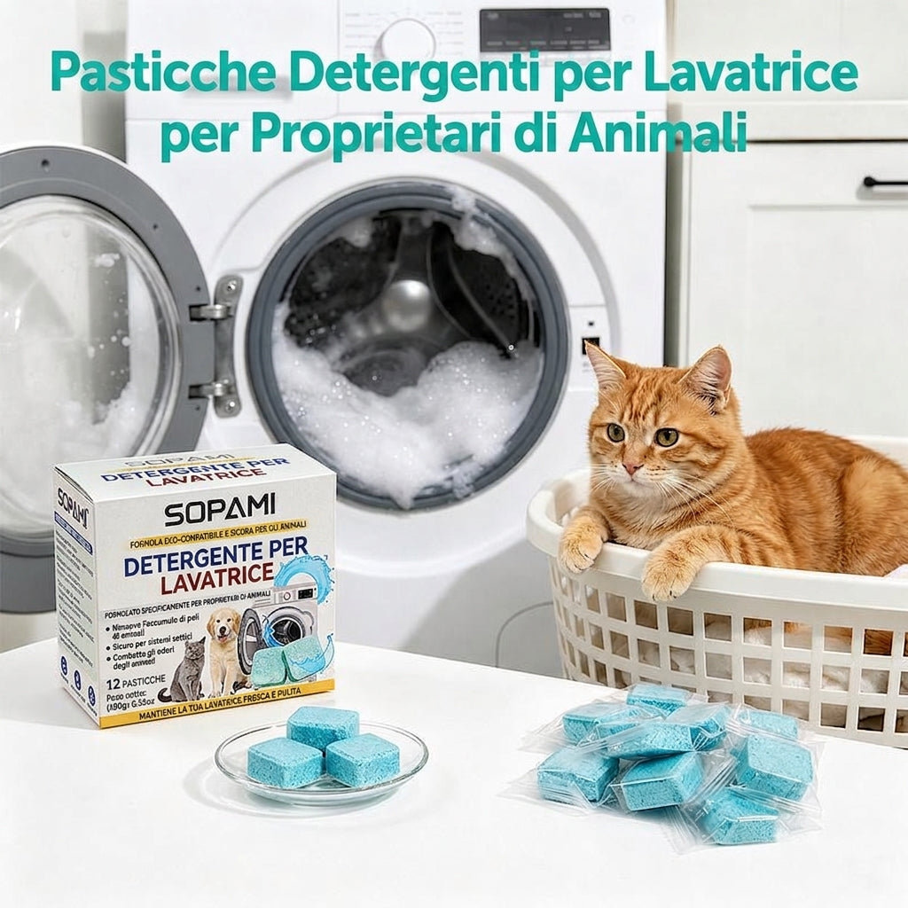 Confezione da 12 - Neutralizza Odori Pulitore Lavatrice Pet-Friendly 12 Compresse