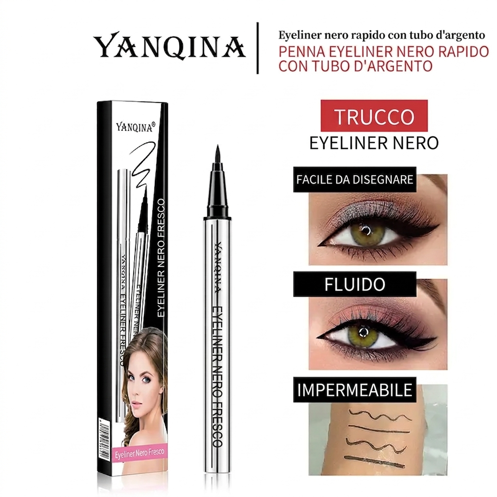 Colore Nero – Eyeliner nero YANQINA a lunga durata – Impermeabile, vegano e dall'applicazione scorrevole (24 ore)