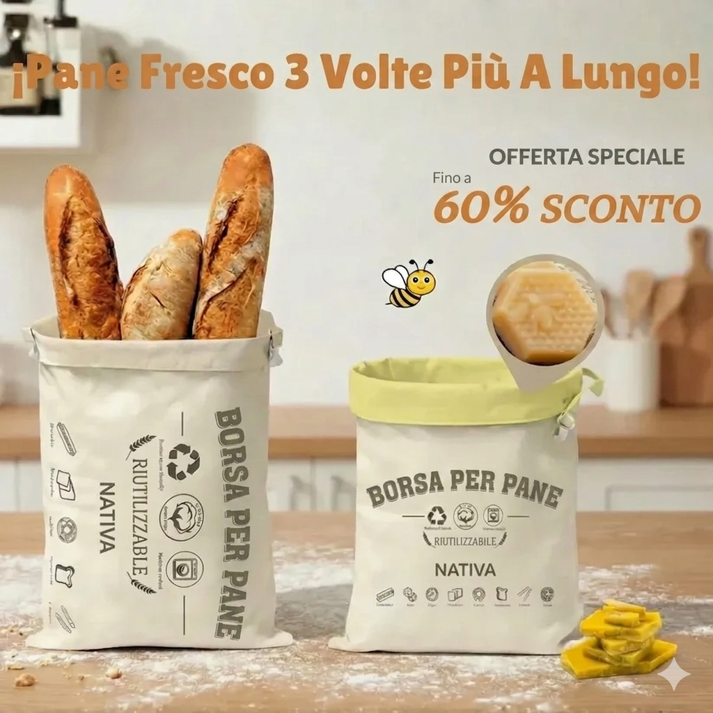 Sacchetti per il pane di alta qualità, realizzati al 100% in cotone e cera d'api.