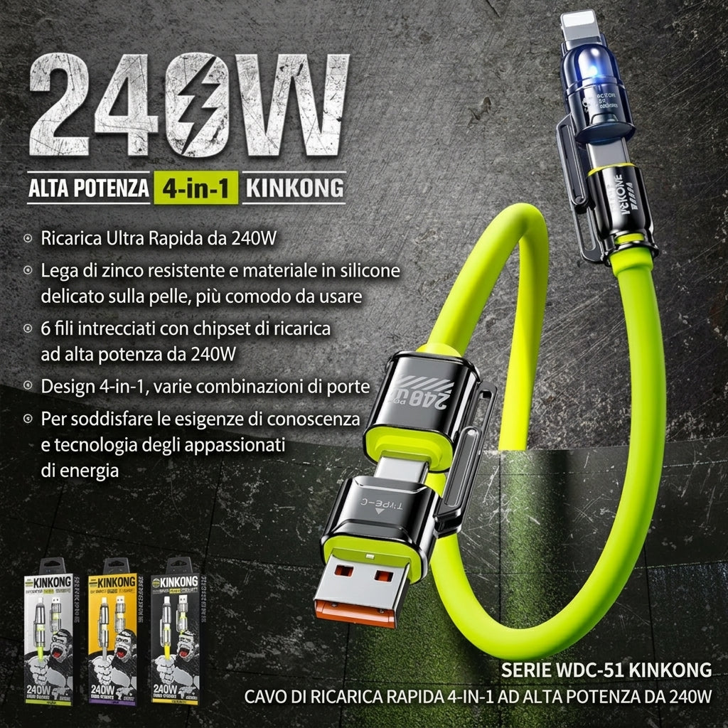 Ricarica Rapida Cavo 4 in 1 Silicone Liquido Alta Velocità