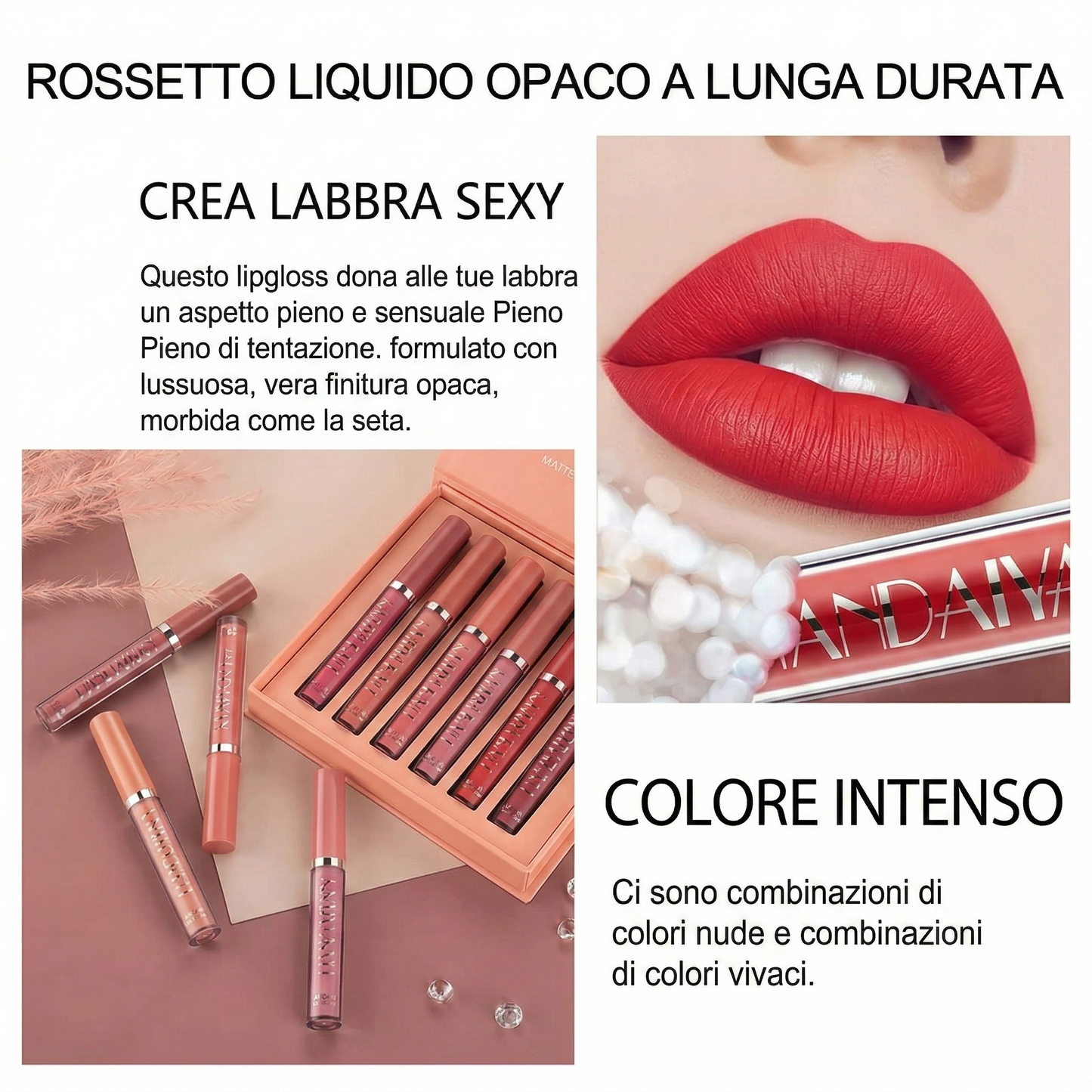 Set di 6 rossetti liquidi opachi a lunga tenuta
