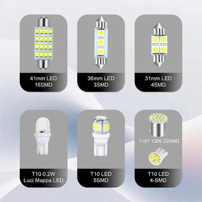 Confezione da 42 - Illuminazione Interna Auto Kit LED Alta Luminosità 12V
