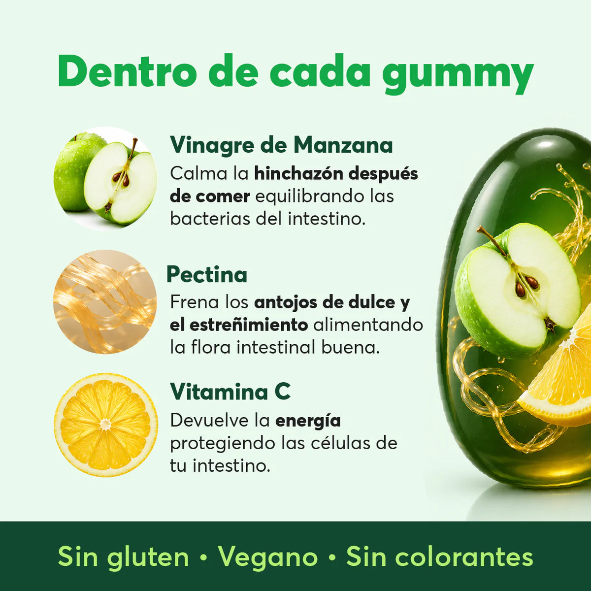 Elimina gonfiore, fame nervosa e guarisci il tuo intestino con le V-Gummies all'aceto di mele.