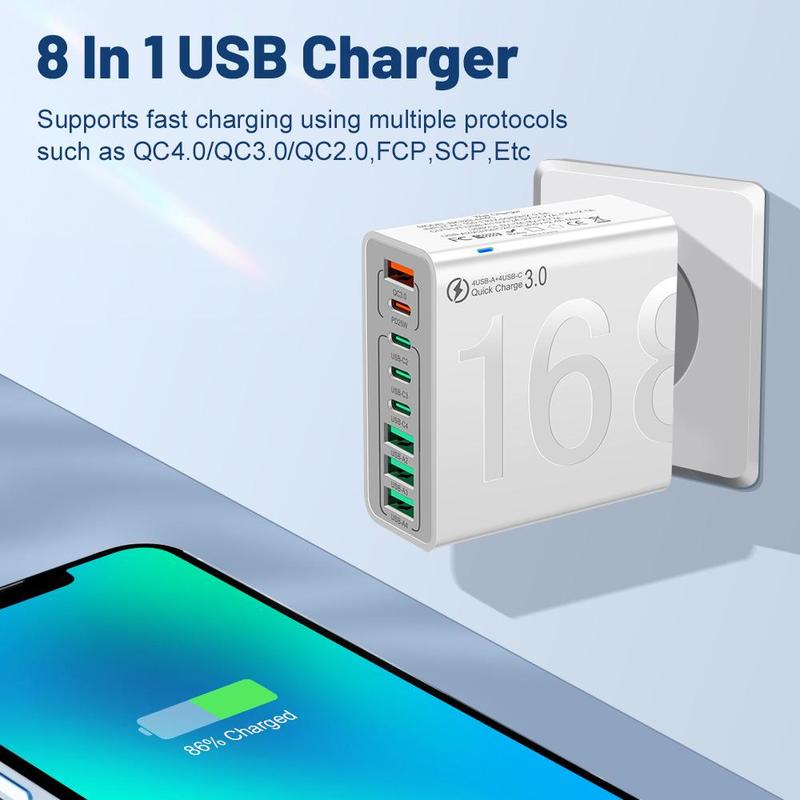 Ricarica Veloce Hub USB 8 Porte Multiporta USB-C e USB-A