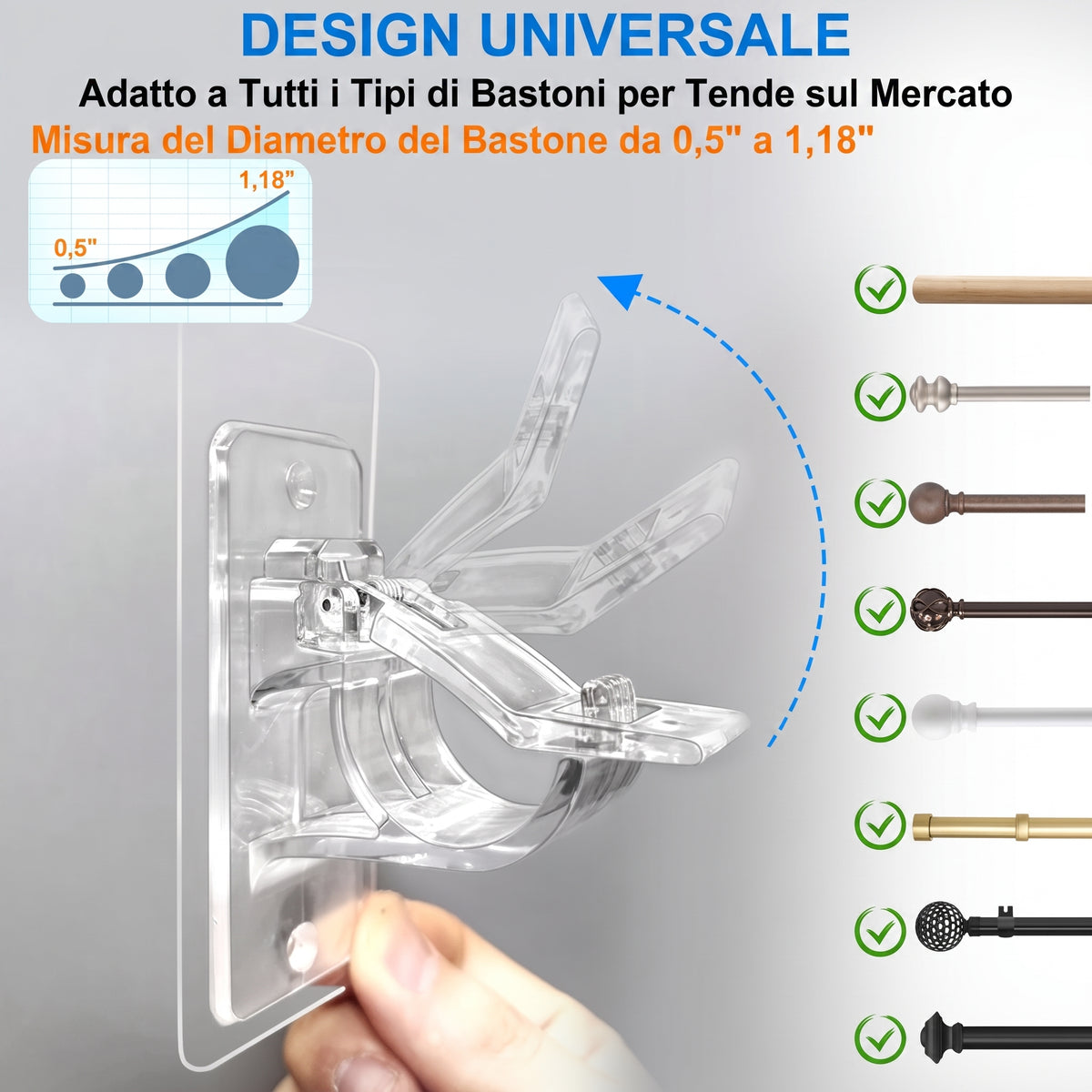Confezione da 6 - Installazione Facile Supporti Bastoni Tende Senza Fori