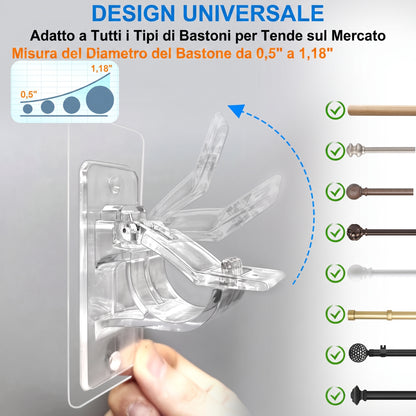 Confezione da 6 - Installazione Facile Supporti Bastoni Tende Senza Fori