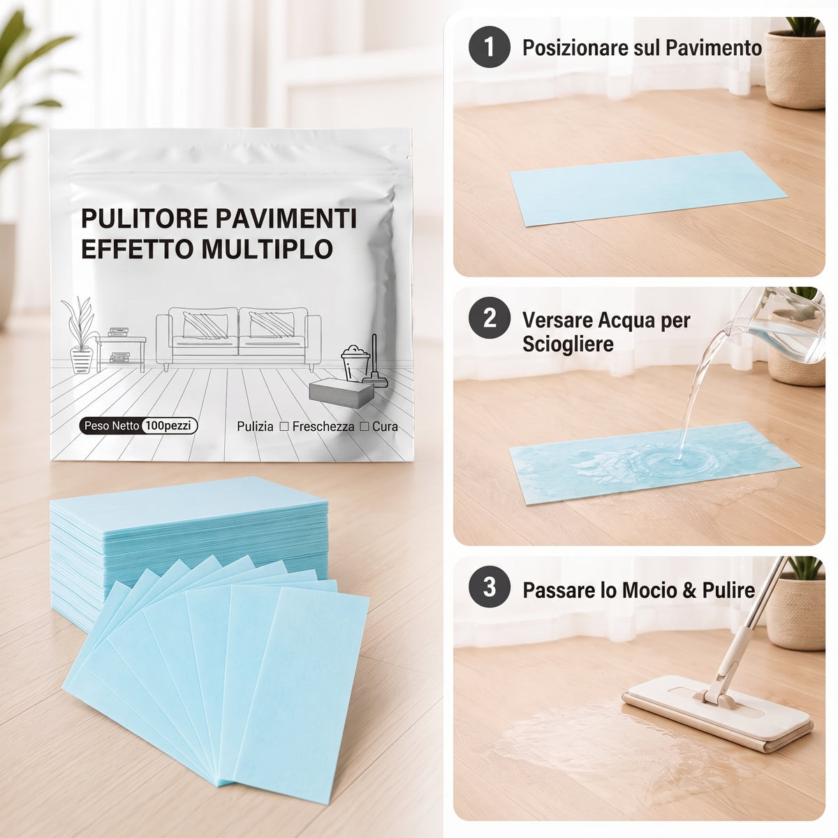 Confezione da 100 - Pulizia Profonda Multi-Superficie Compresse Antibatteriche